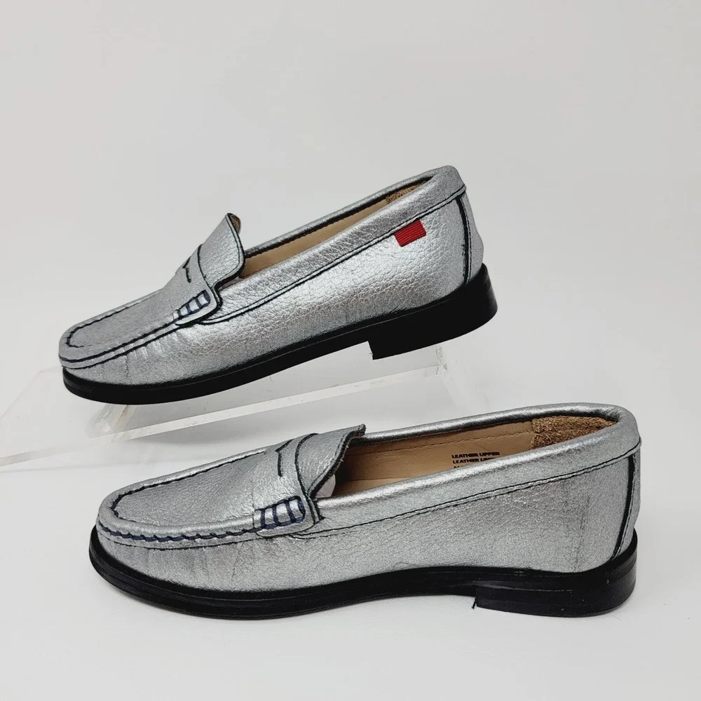 Marc Joseph Kids Loafers Sz 12 East Village Casual Shoes Platinum Leather Girls